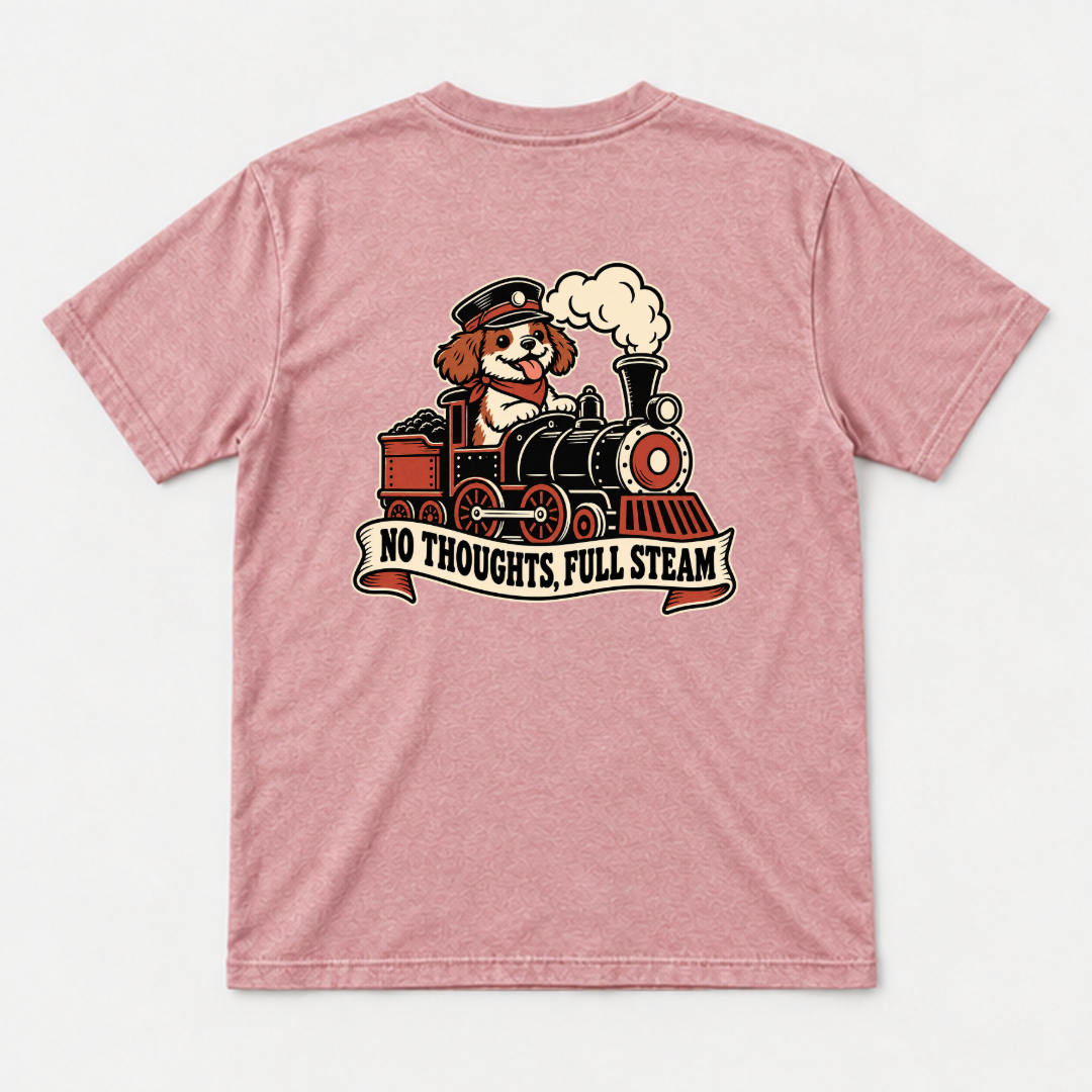 No Thoughts Full Steam Train Dog Graphic Washed T-Shirt, Hoodie & Sweatshirt — washed tshirt mockup 4