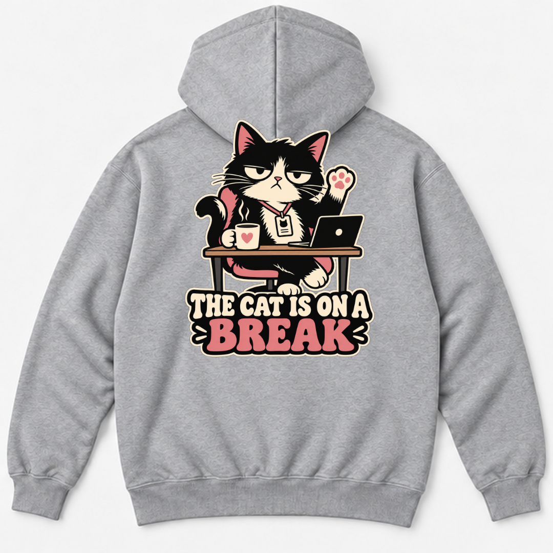 The Cat Is on a Break Graphic Washed T-Shirt, Hoodie & Sweatshirt — washed hoodie mockup 2