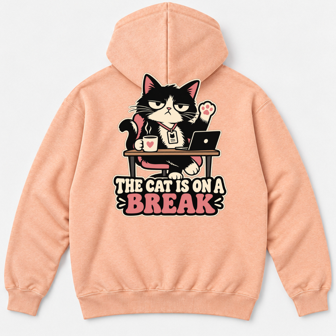 The Cat Is on a Break Graphic Washed T-Shirt, Hoodie & Sweatshirt — washed hoodie mockup 3