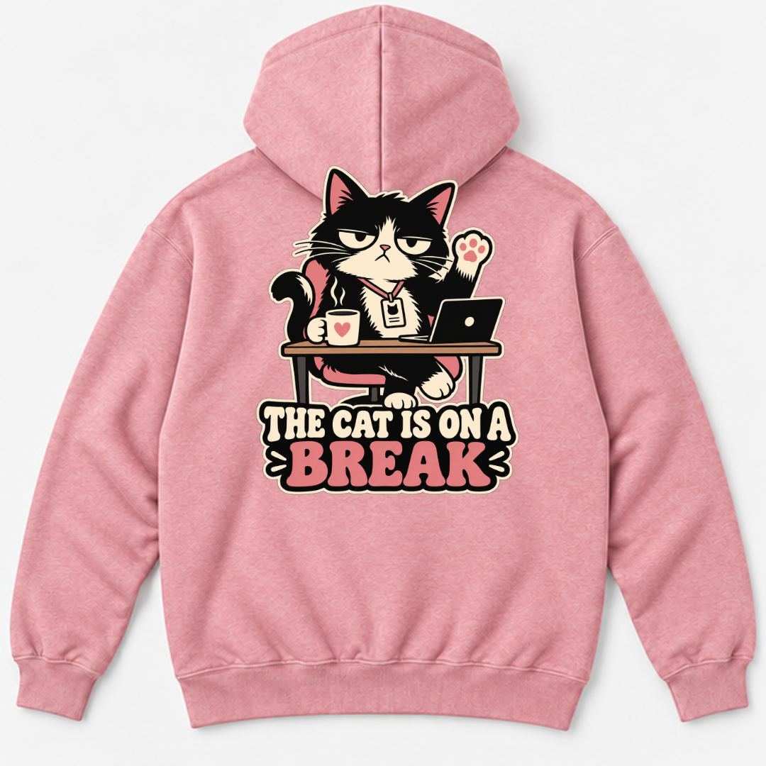 The Cat Is on a Break Graphic Washed T-Shirt, Hoodie & Sweatshirt — washed hoodie mockup 4