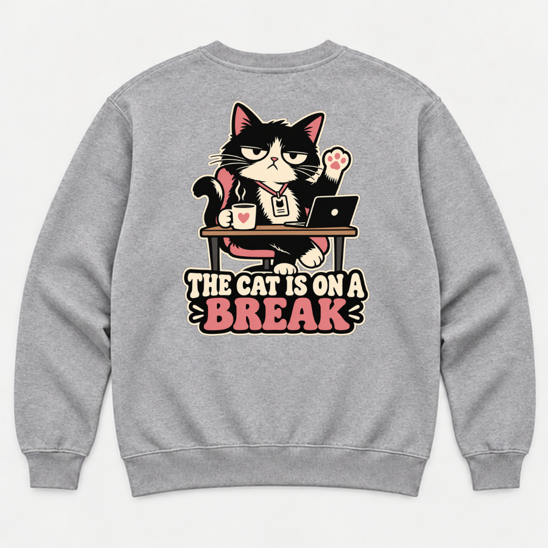 The Cat Is on a Break Graphic Washed T-Shirt, Hoodie & Sweatshirt — washed sweatshirt mockup 2