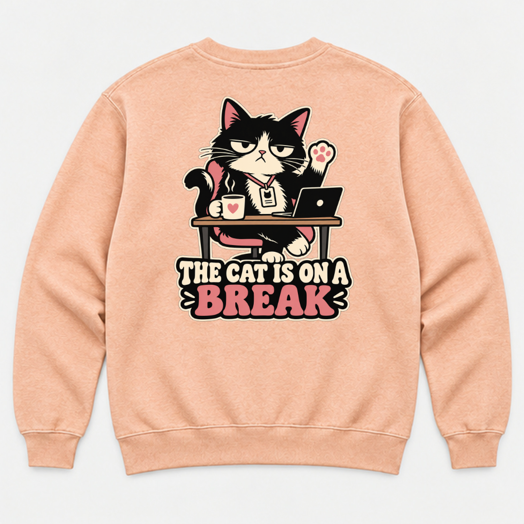 The Cat Is on a Break Graphic Washed T-Shirt, Hoodie & Sweatshirt — washed sweatshirt mockup 3