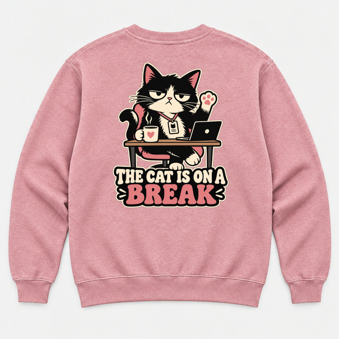 The Cat Is on a Break Graphic Washed T-Shirt, Hoodie & Sweatshirt — washed sweatshirt mockup 4