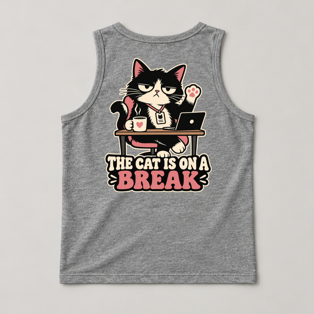 The Cat Is on a Break Graphic Washed T-Shirt, Hoodie & Sweatshirt — washed tanktop mockup 2