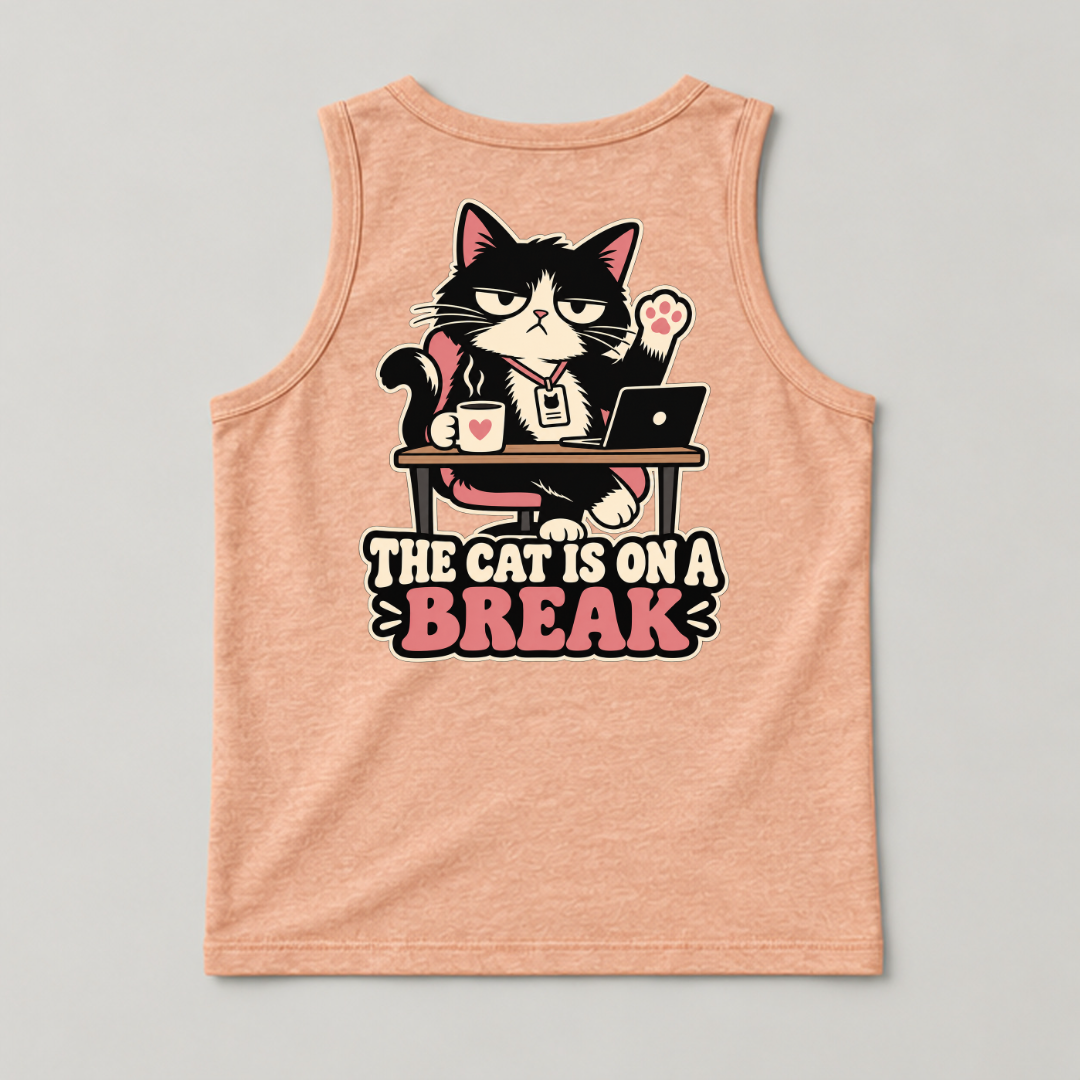 The Cat Is on a Break Graphic Washed T-Shirt, Hoodie & Sweatshirt — washed tanktop mockup 3