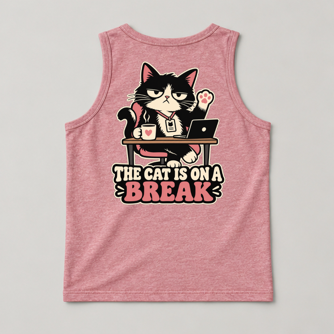 The Cat Is on a Break Graphic Washed T-Shirt, Hoodie & Sweatshirt — washed tanktop mockup 4
