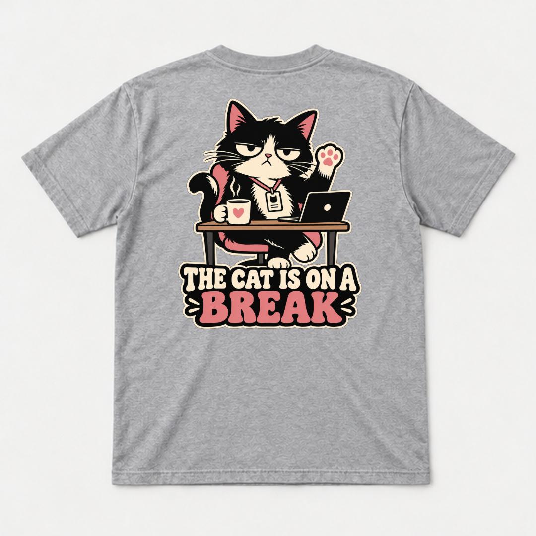 The Cat Is on a Break Graphic Washed T-Shirt, Hoodie & Sweatshirt — washed tshirt mockup 2