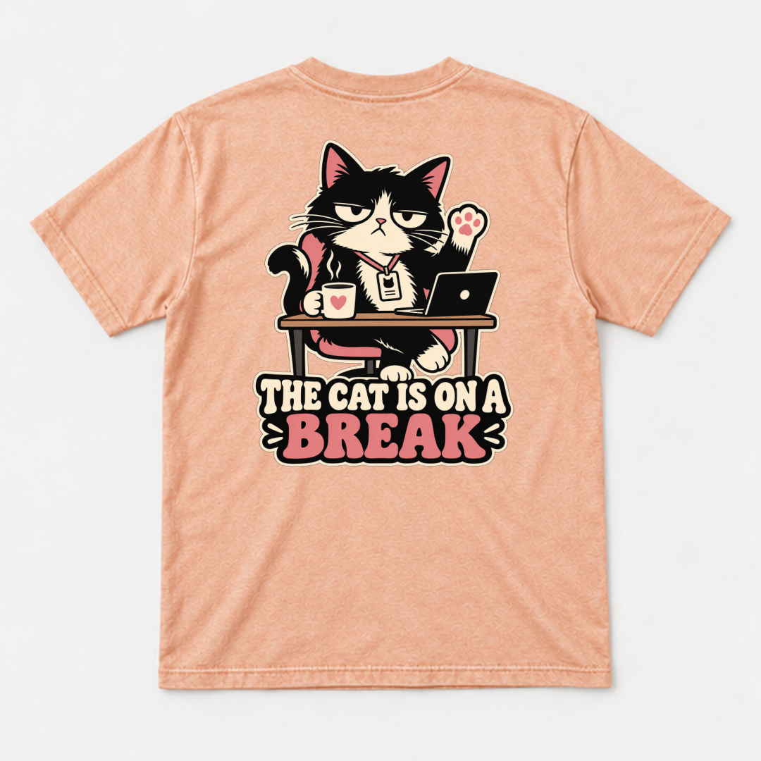 The Cat Is on a Break Graphic Washed T-Shirt, Hoodie & Sweatshirt — washed tshirt mockup 3