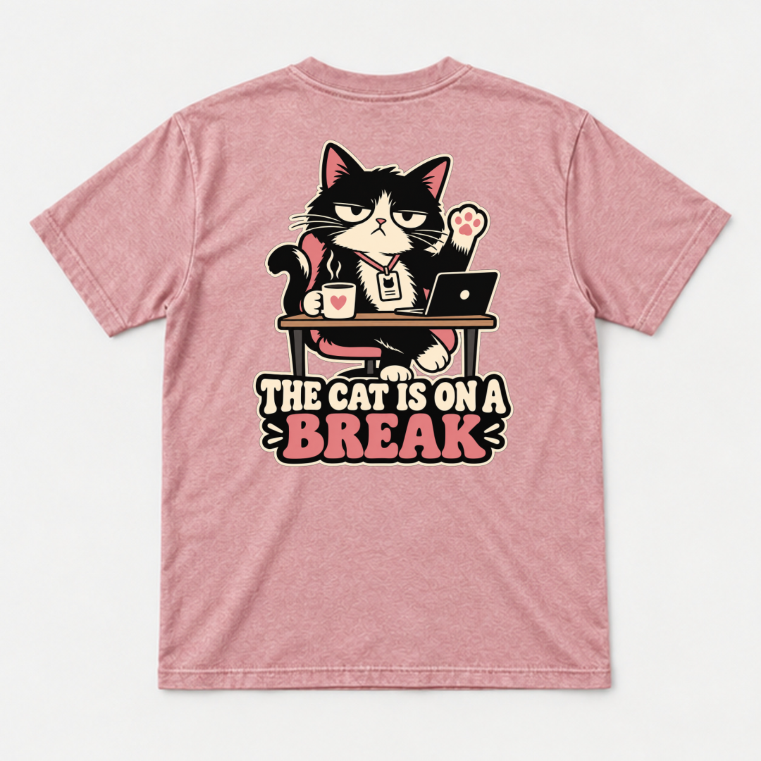 The Cat Is on a Break Graphic Washed T-Shirt, Hoodie & Sweatshirt — washed tshirt mockup 4