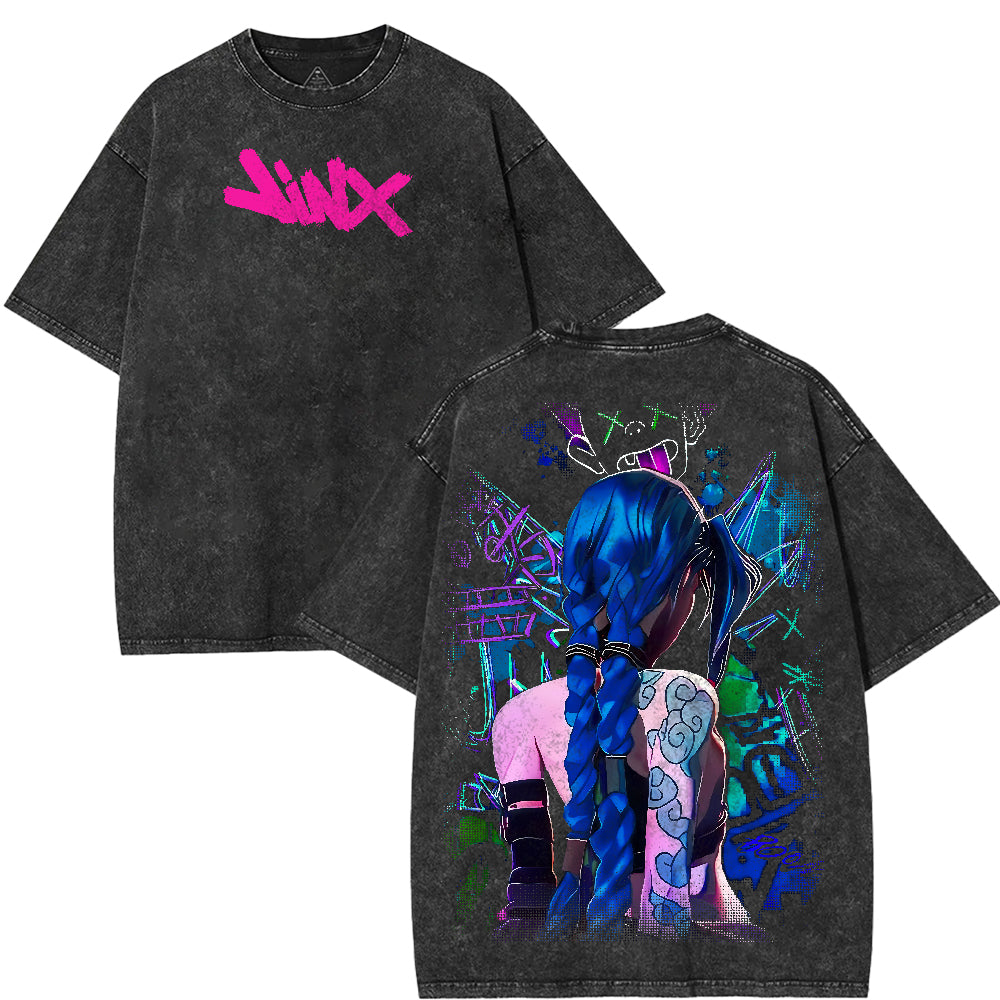 Retro Vintage Jinx x Powder Arcane: League of Legends Washed Tshirt [TPR]