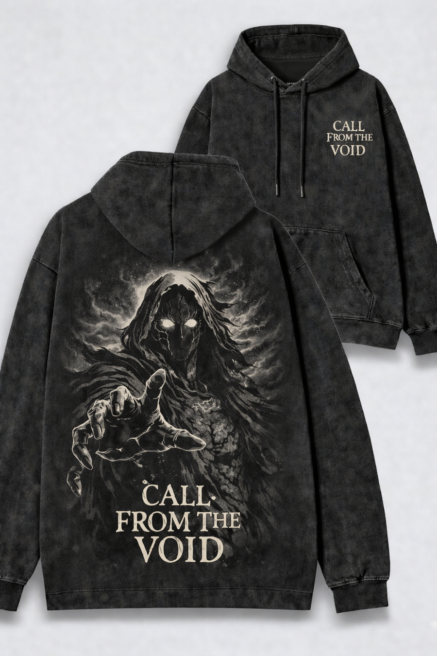Call From the Void Graphic Tee and Hoodie – Off-White on Black Streetwear