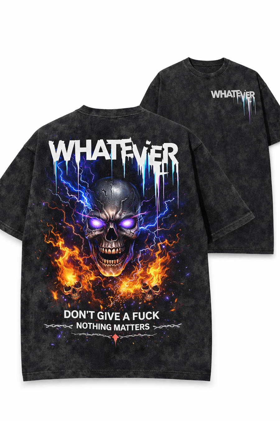 WHATEVER Graphic Hoodie – Acid Wash Streetwear Hoodie and Tshirt