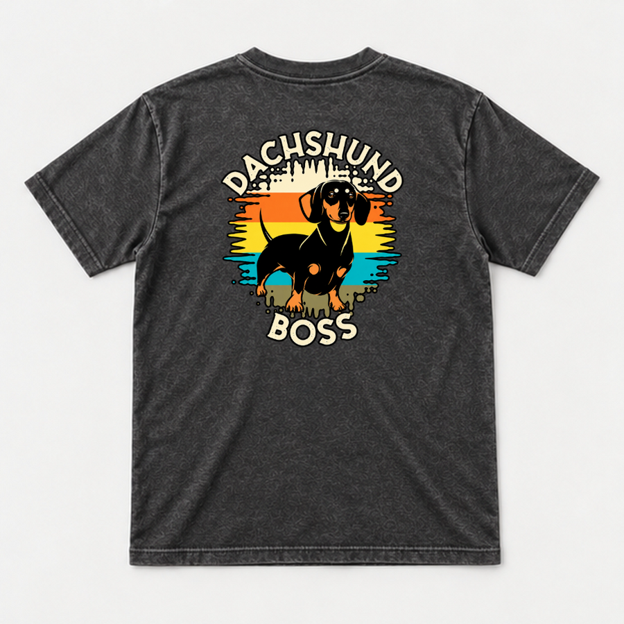 Dachshund Boss Retro Sunset Graphic T-Shirt, Hoodie & Sweatshirt