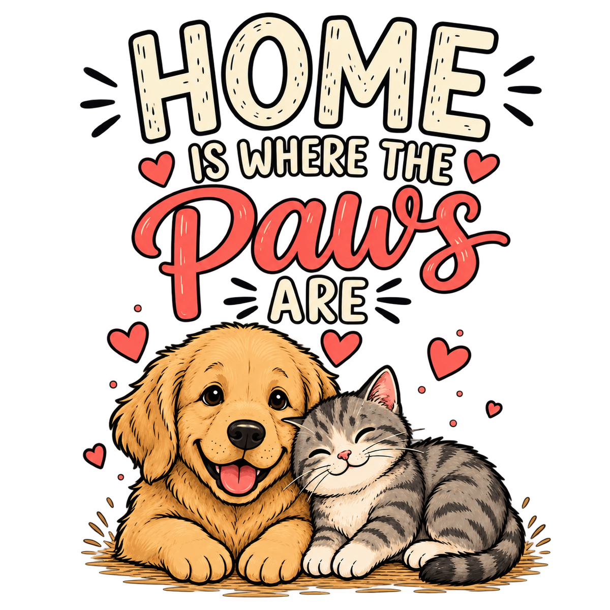 Home Is Where the Paws Are Dog and Cat Graphic T-Shirt, Hoodie & Sweatshirt