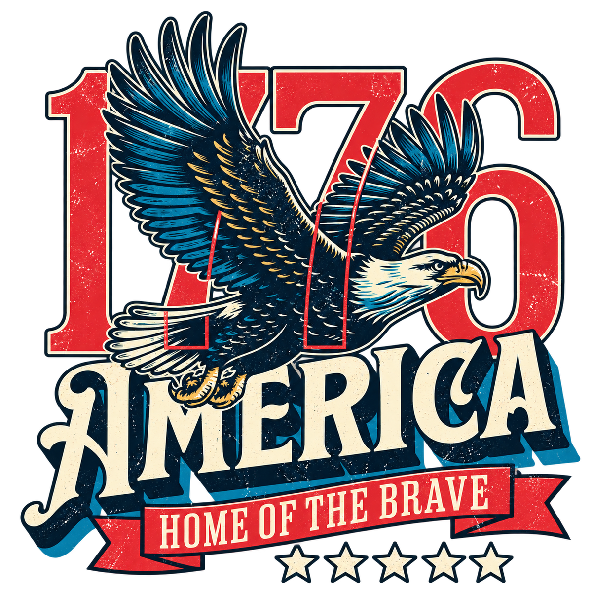 1776 Home of the Brave Eagle Graphic Washed T-Shirt, Hoodie & Sweatshirt