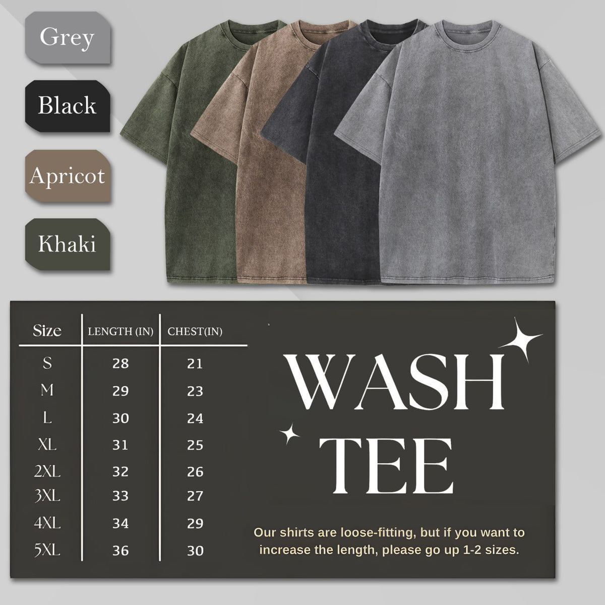 Size Chart Washed Tee