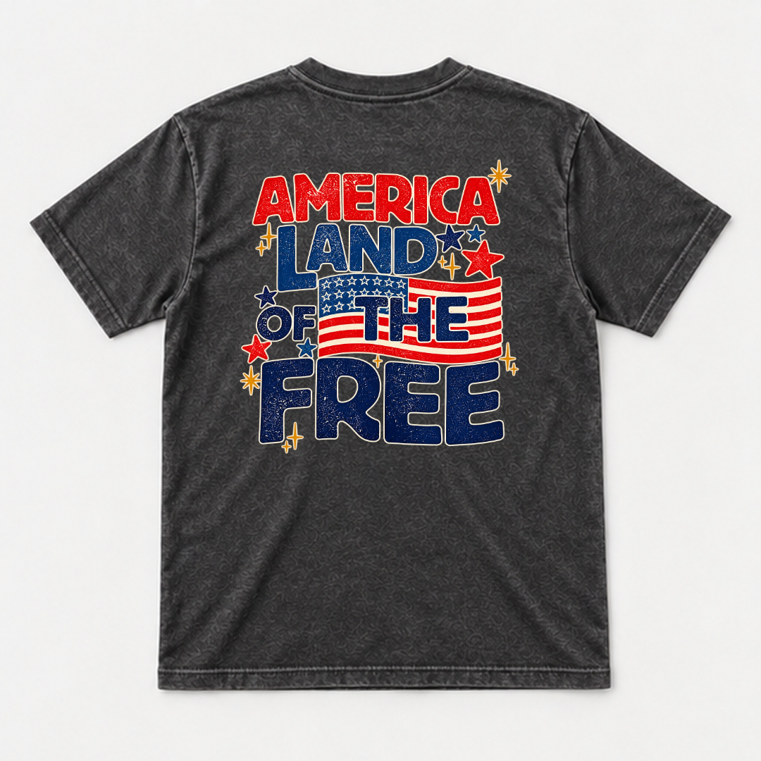 America Land of the Free Patriotic Graphic Washed T-Shirt, Hoodie & Sweatshirt