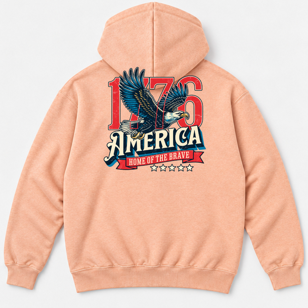 1776 Home of the Brave Eagle Graphic Washed T-Shirt, Hoodie & Sweatshirt