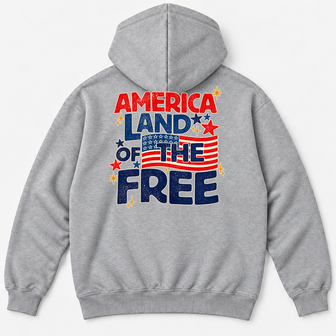 America Land of the Free Patriotic Graphic Washed T-Shirt, Hoodie & Sweatshirt