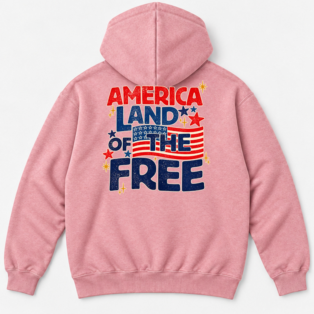 America Land of the Free Patriotic Graphic Washed T-Shirt, Hoodie & Sweatshirt