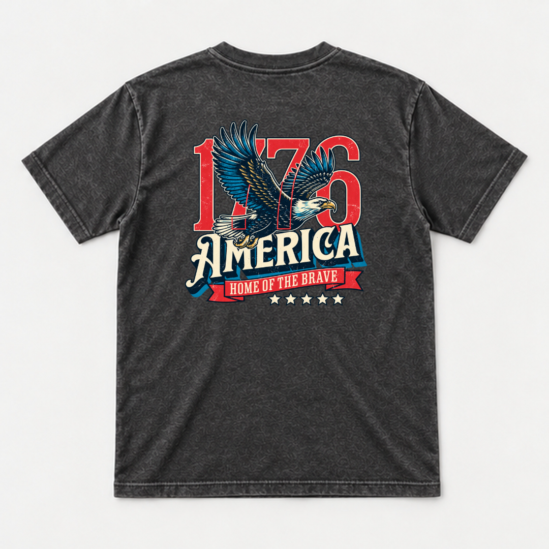 1776 Home of the Brave Eagle Graphic Washed T-Shirt, Hoodie & Sweatshirt