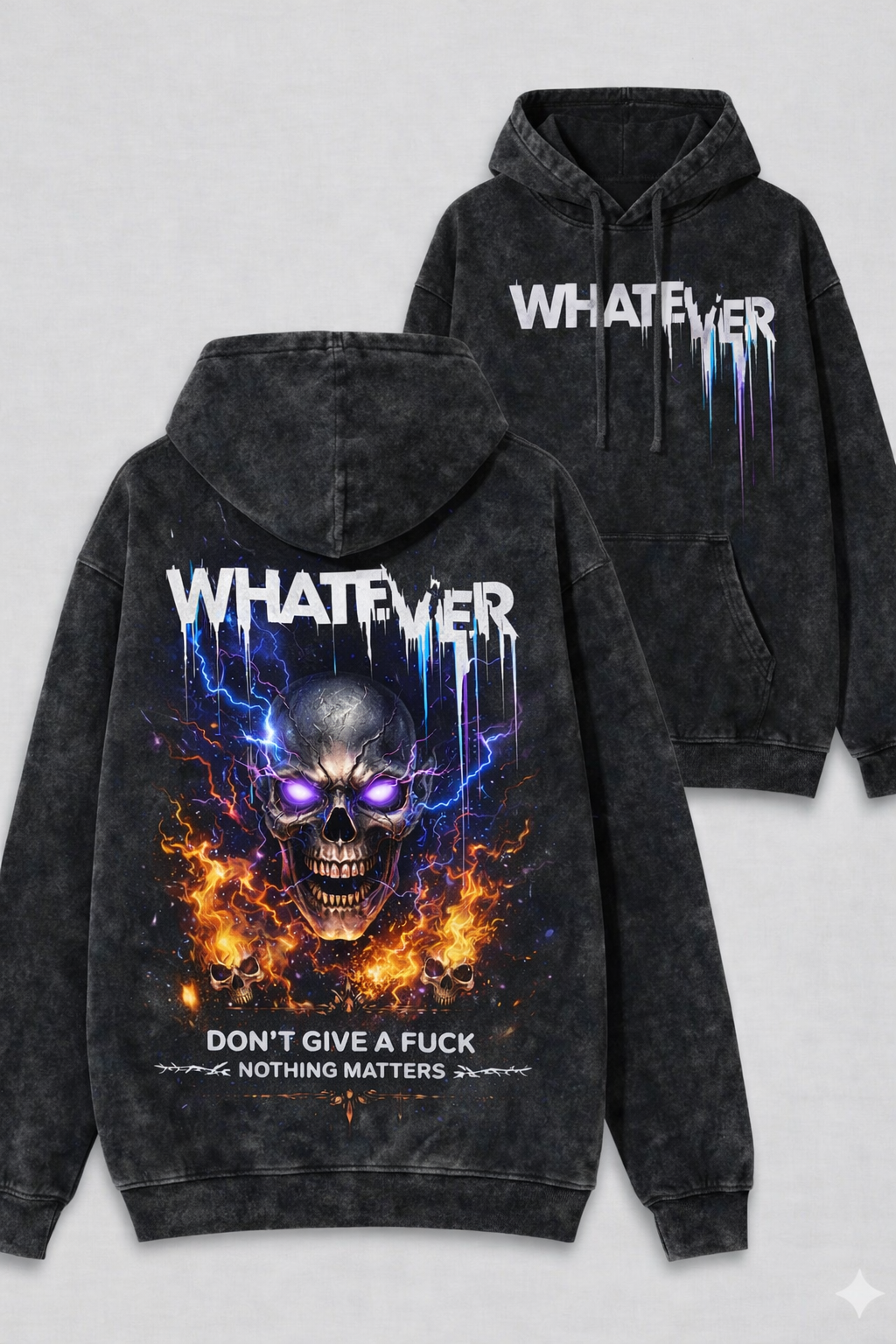 WHATEVER Graphic Hoodie – Acid Wash Streetwear Hoodie and Tshirt