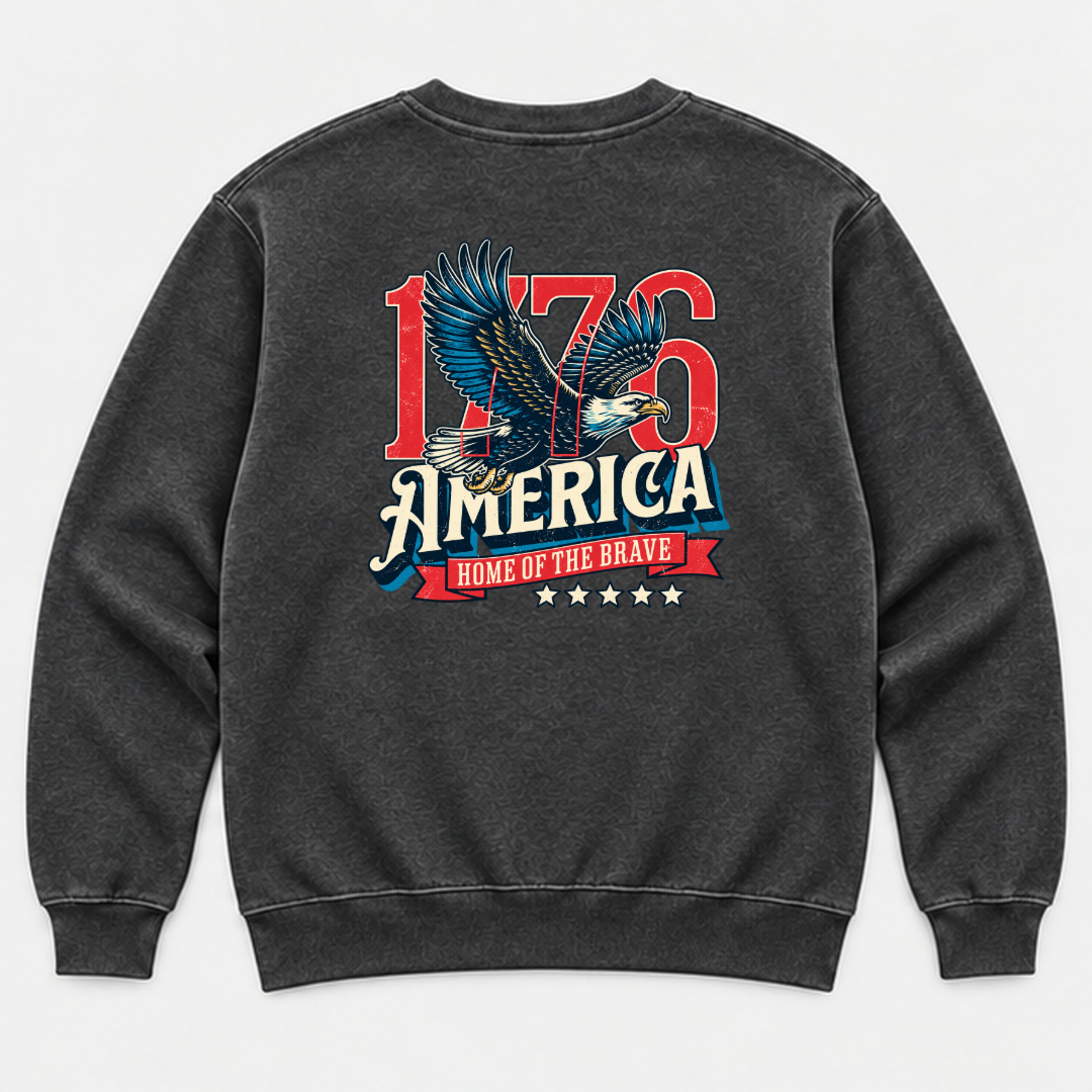 1776 Home of the Brave Eagle Graphic Washed T-Shirt, Hoodie & Sweatshirt