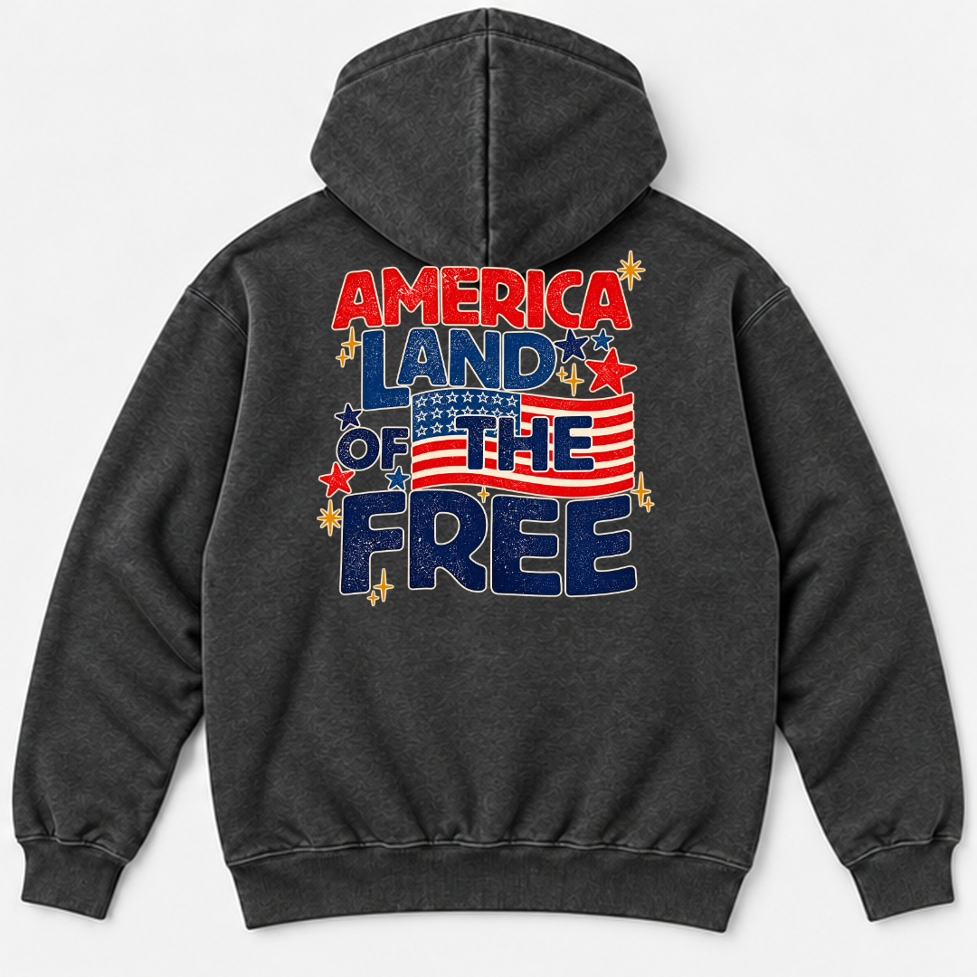 America Land of the Free Patriotic Graphic Washed T-Shirt, Hoodie & Sweatshirt