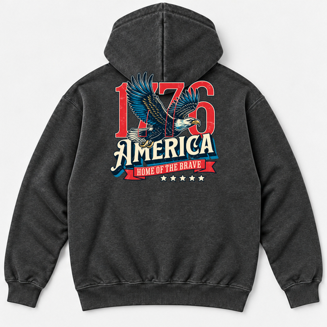 1776 Home of the Brave Eagle Graphic Washed T-Shirt, Hoodie & Sweatshirt