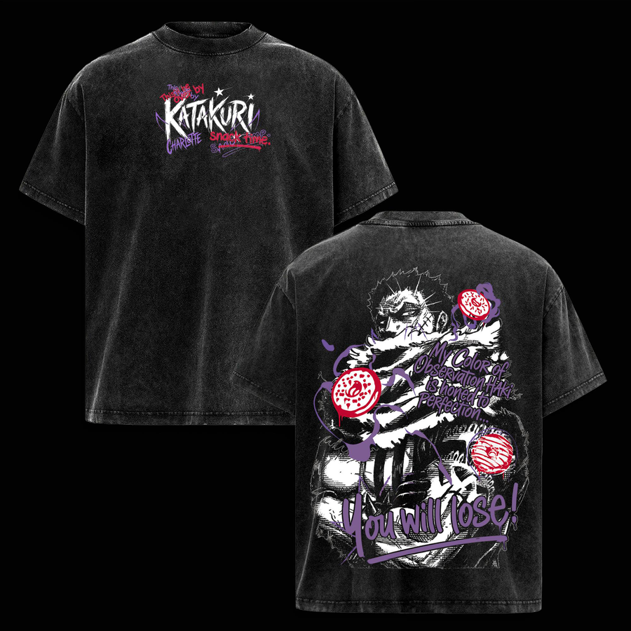 One Piece Charlotte Katakuri  Oversized Graphic Tee Acid Washed Soft Cotton Anime T Shirt