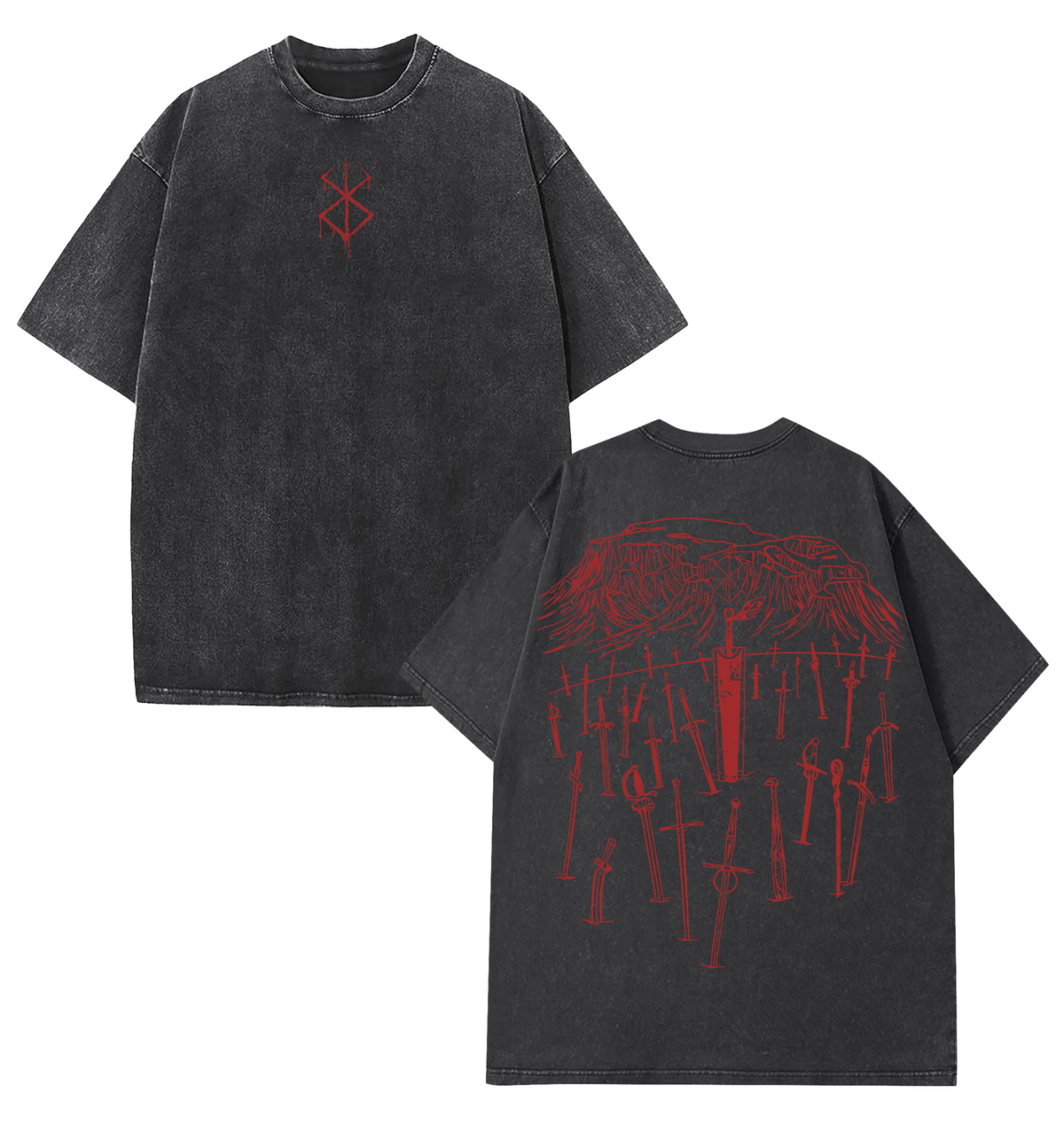 Hill Of Swords" Berserk Retro Vintage Unisex Oversize Anime Acid Washed