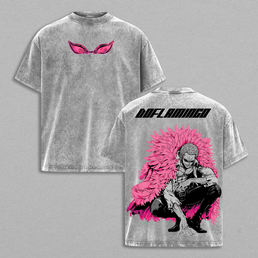 One Piece Limited Doflamingo Smile Tee 90s Vintage Anime Manga Acid Washed Lightweight Streetwear T-Shirt