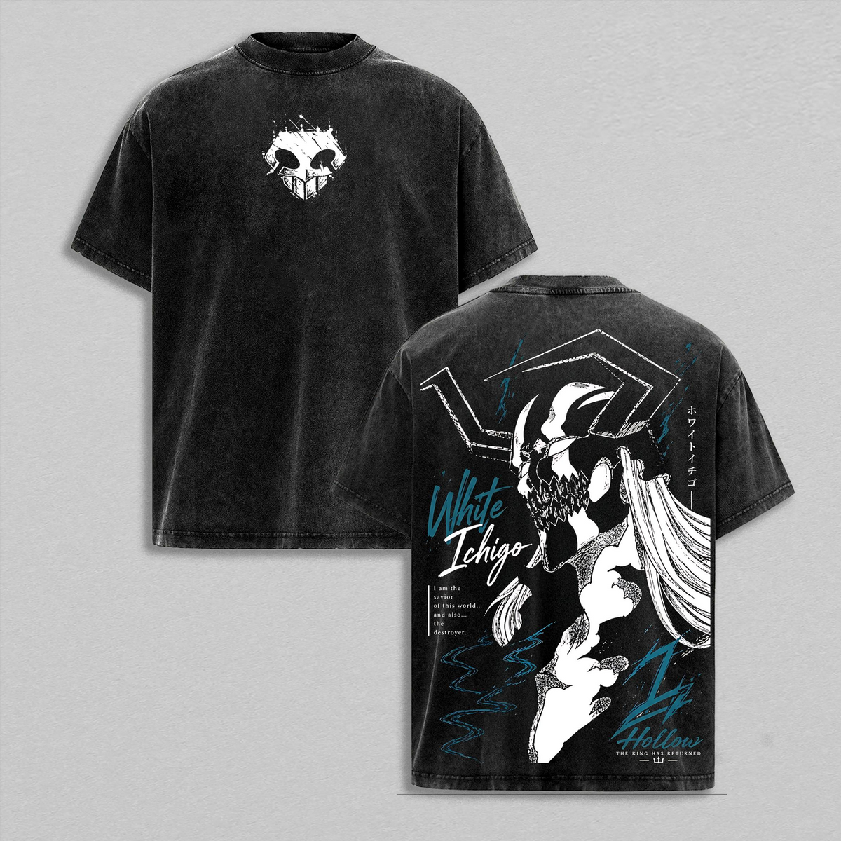 Bleach White Ichigo Hollow Vintage Graphic TeeOversized Heavy Cotton Anime T-Shirt