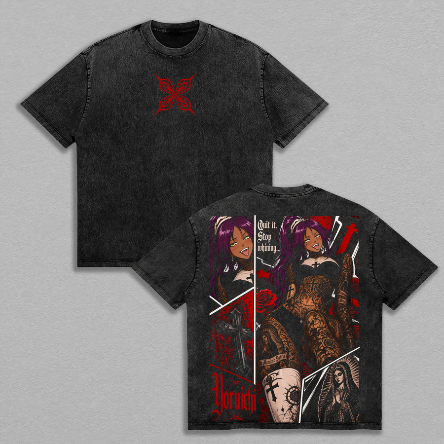 Bleach Yoruichi Shihouin Gothic Nun Vintage Washed Oversized Graphic T-Shirt