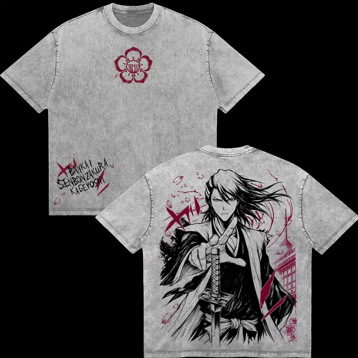 Bleach Byakuya Kuchiki Bankai Senbonzakura Bleach Men’s Graphic Double Sided Anime T-Shity