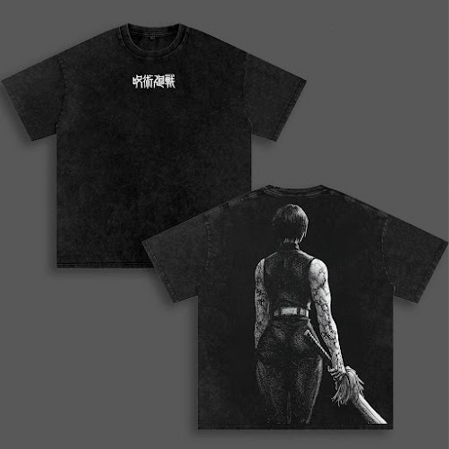 Jujutsu Kaisen Maki Anime Double Printed Vintage Washed T-Shirt