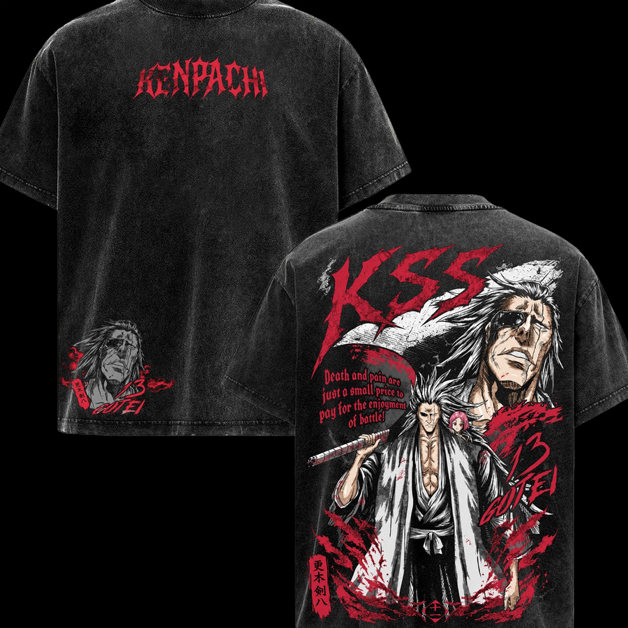 Bleach Bleach Kenpachi 13 Gotei Men’s Vintage Washed Graphic T-Shirt