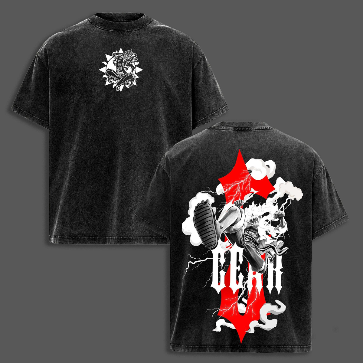 One Piece Luffy Gear 5 Awakening  Oversized Tee Vintage Washed Anime Graphic T-Shirtt