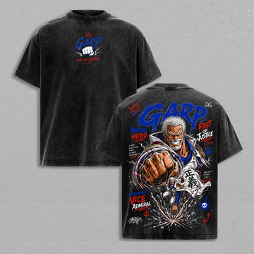 One Piece Monkey D Garp  Vintage Washed Tee Marine Hero Fist of Justice Anime Manga T-Shirt