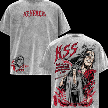 Bleach Kenpachi 13 Gotei Men’s Vintage Washed Graphic T-Shirt