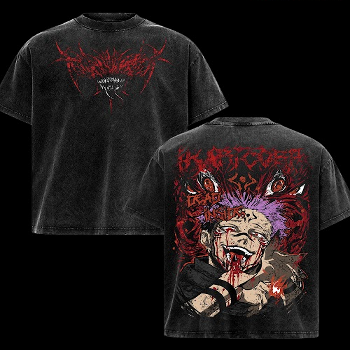 Jujutsu Kaisen Ryomen Sukuna Double Sided Vintage Washed Jujutsu Kaisen Anime Graphic Cotton Oversized T-Shirt