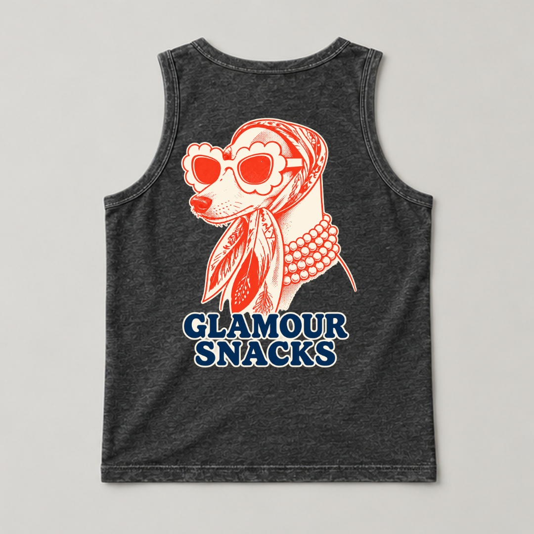 Glamour Snacks Fashion Dog — Washed apparel mockup 13