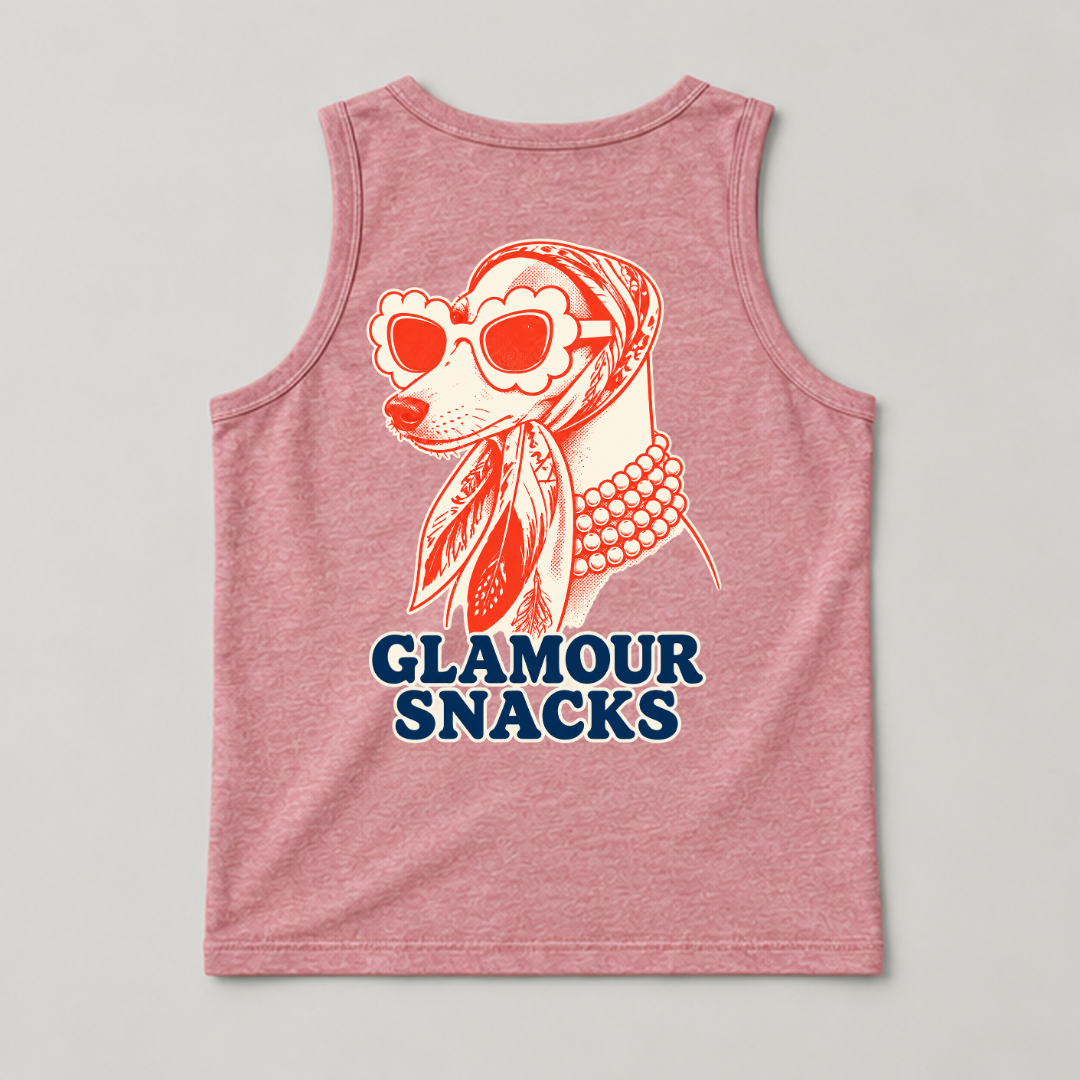Glamour Snacks Fashion Dog — Washed apparel mockup 16