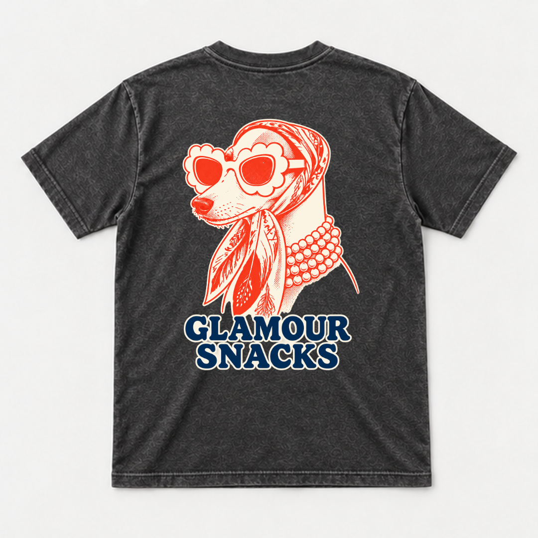 Glamour Snacks Fashion Dog — Washed apparel mockup 1