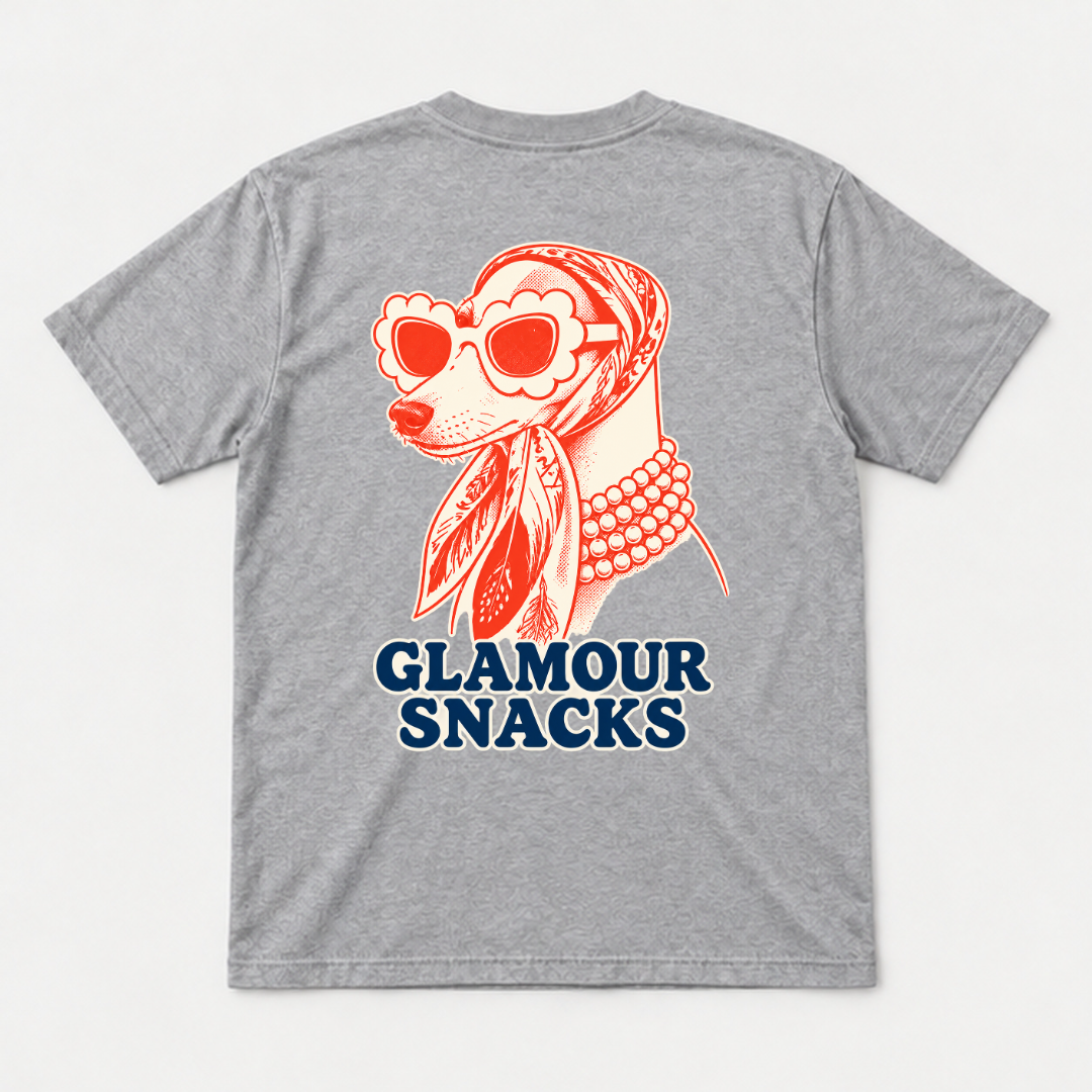Glamour Snacks Fashion Dog — Washed apparel mockup 3