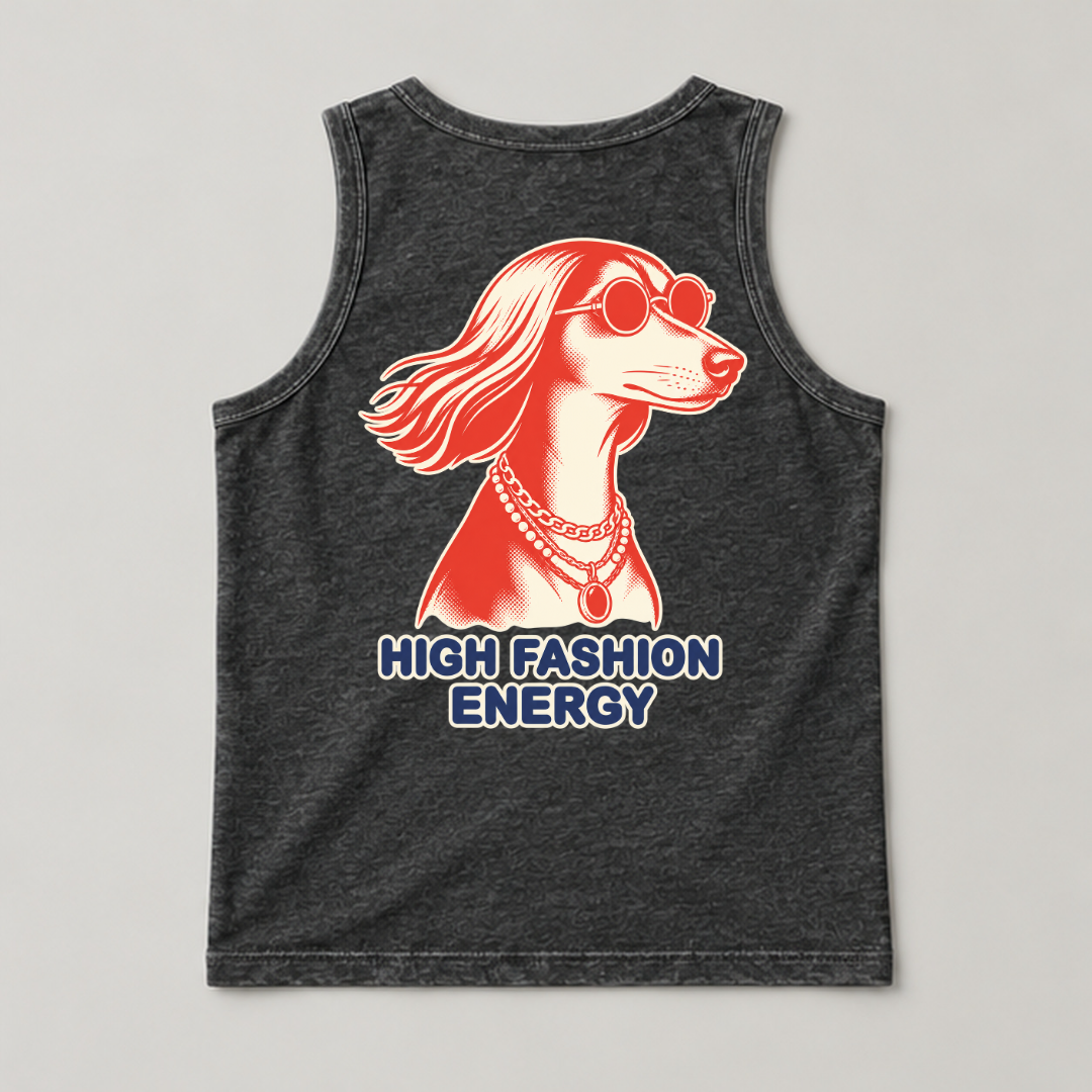 High Fashion Energy Dog — Washed apparel mockup 13