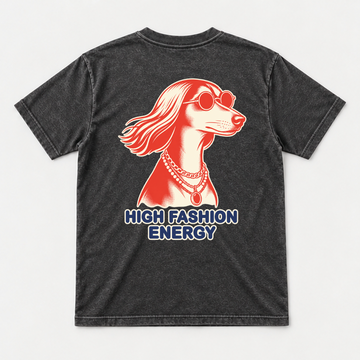 High Fashion Energy Dog — Washed apparel mockup 1