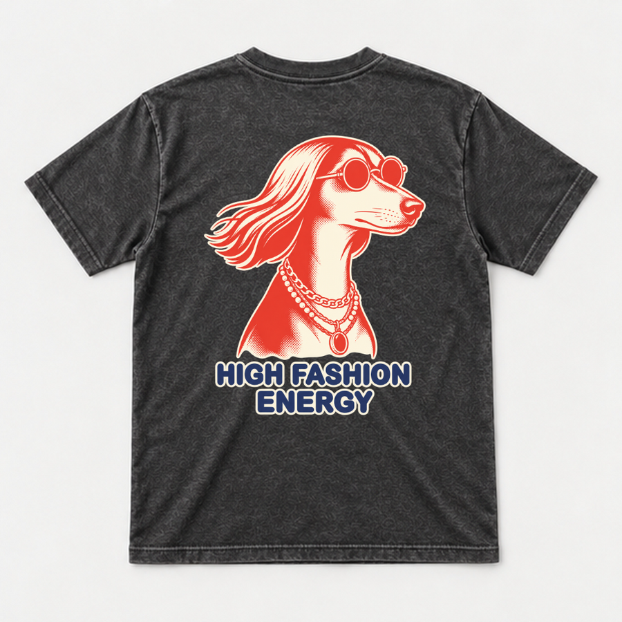 High Fashion Energy Dog Graphic Washed T-Shirt, Hoodie & Sweatshirt