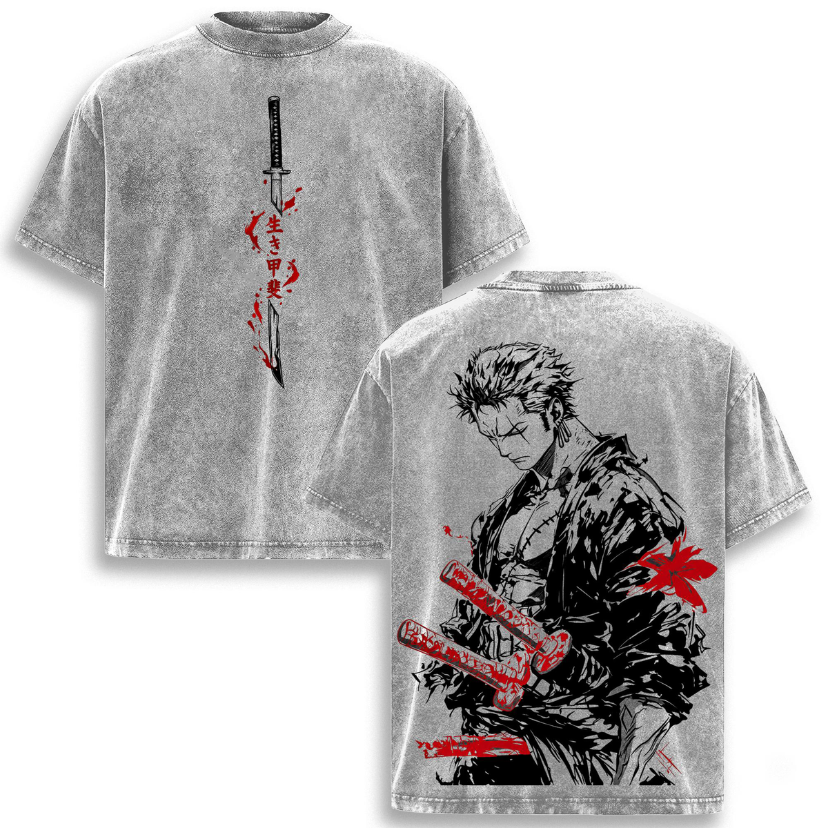 One Piece Roronoa Zoro Graphic Tee Anime Washed Heavy Cotton T-Shirt
