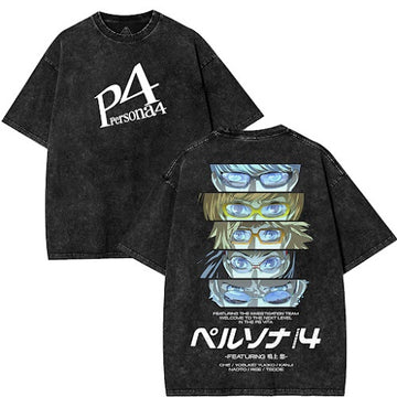 Persona 4 Graphic Black Tees Washed Tee [TPR]